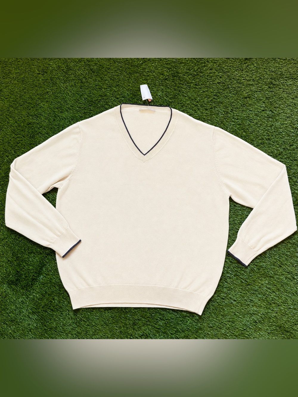Stefanel Cream 100% Cotton V-Neck Sweater XL